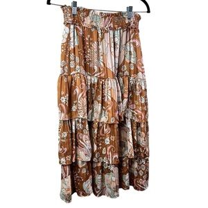 Ryegrass Floral Tiered Skirt in Orange